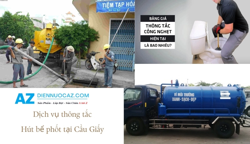 Dịch vụ thông tắc cống, hút bể phốt tại quận cầu giấy Hút bể phốt tại cầu giấy