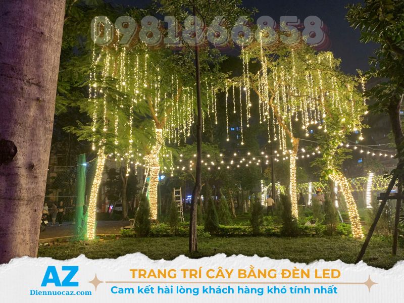 Dịch Vụ Thi Công Đèn LED Quấn Cây Ngoài Trời Chuyên Nghiệp, An Toàn, Thẩm Mỹ trang tri cay bang den led
